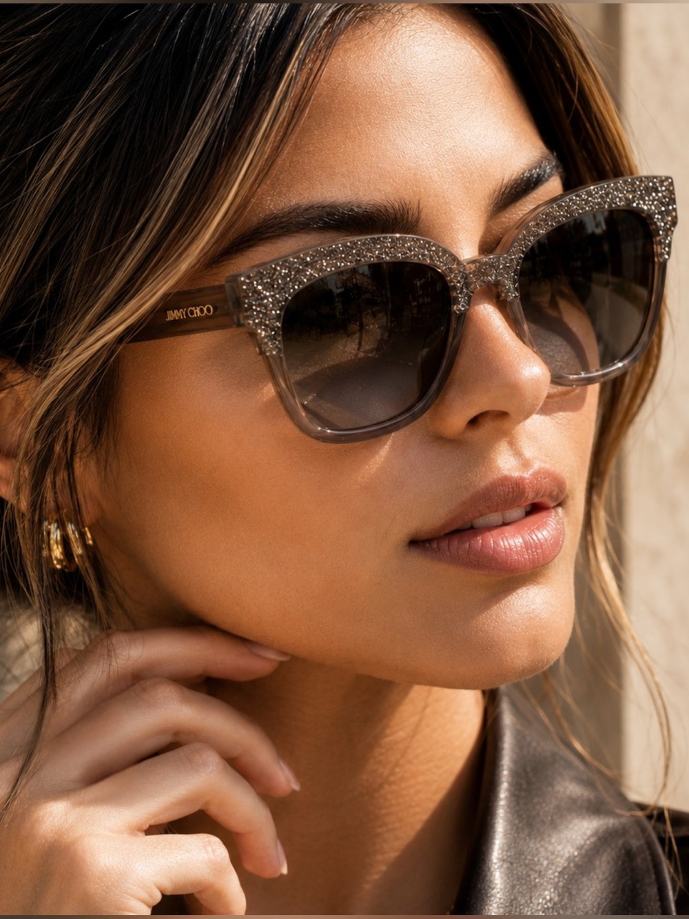 Jimmy Choo MAYELA/S Gold Glitter Crystal Gradient Designer Sunglasses